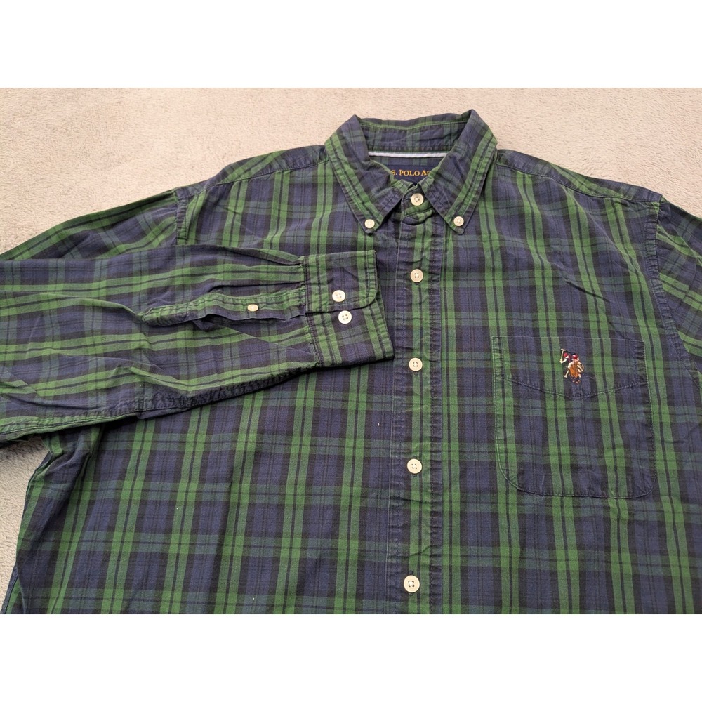 US Polo Assn Mens Button Down Long Sleeve Plaid Shirt‎ Green Blue Casual